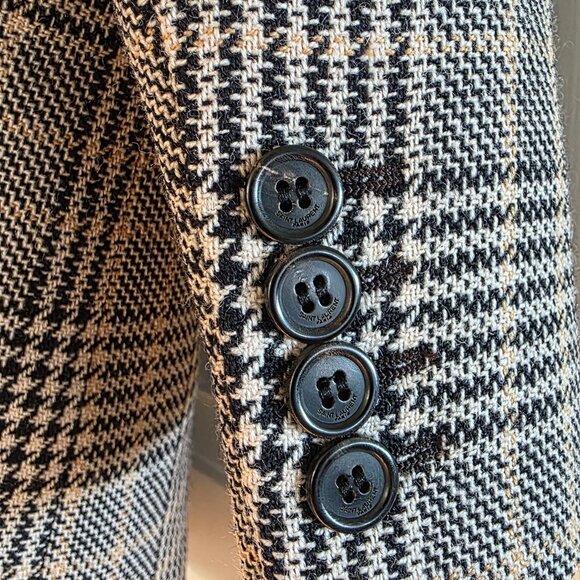 Saint Laurent Prince Of Wales Glen Check Blazer Virgin Wool Sz38 Single Breasted - Picture 7 of 7
